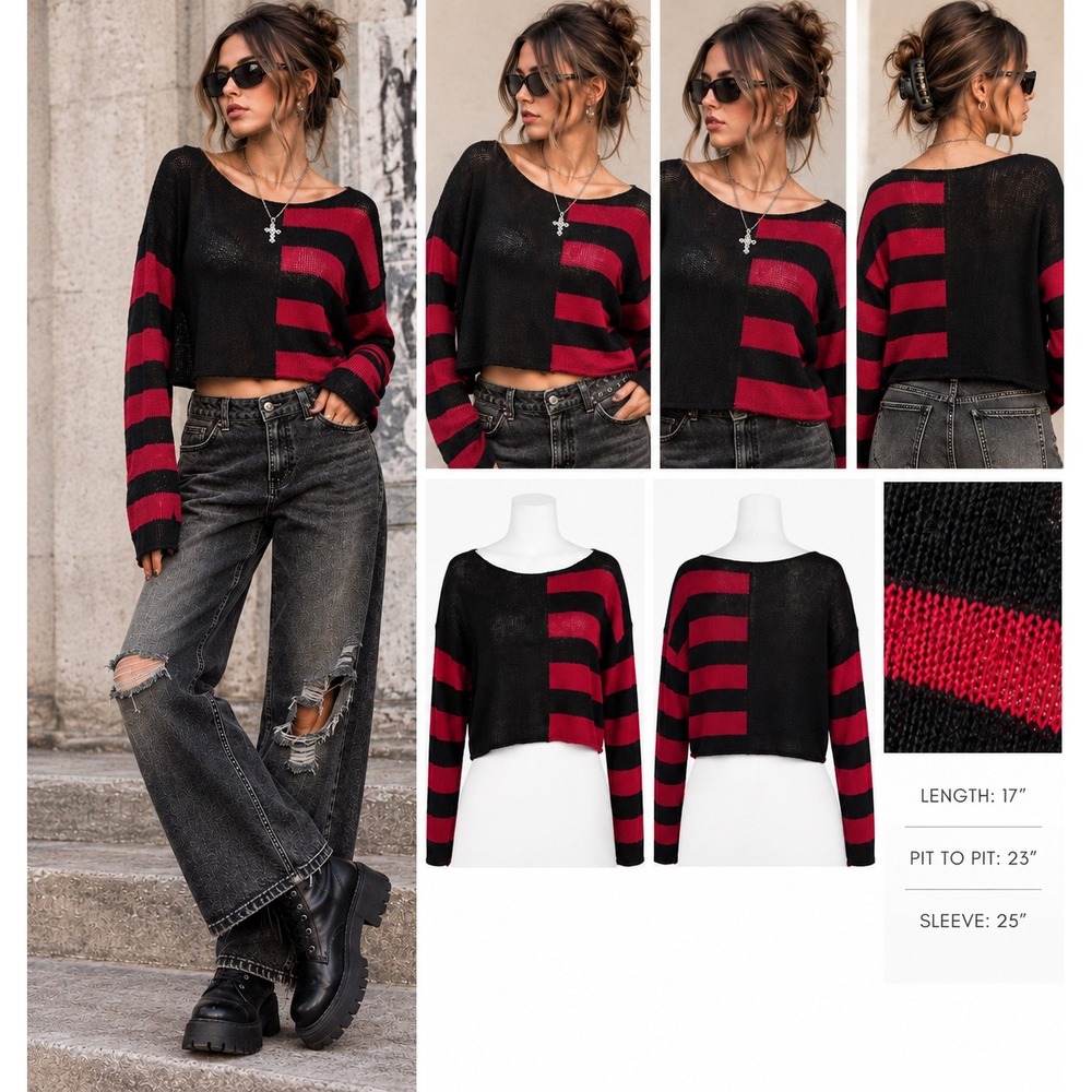 Hot Topic M Black Red Asymmetric Sweater Y2K Mall Goth Emo Indie Sleaze Grunge